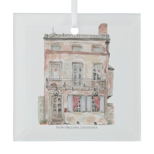 Historic Building New Orleans Watercolor Glass Ornament