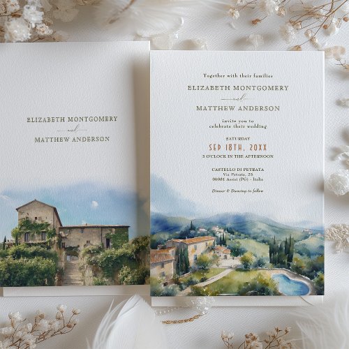 Historic Castello di Petrata Assisi Italy Wedding Invitation