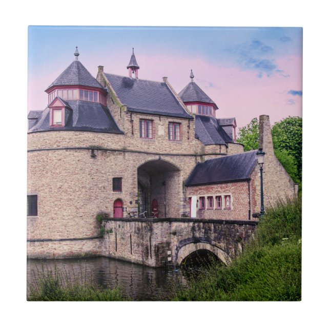 Historic city gate in Bruges Ceramic Tile (Front)