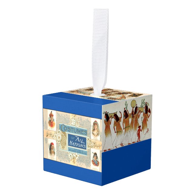 "Historic Dance Costumes Worldwide" Cube Ornament (Front Angled)