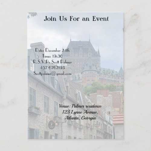 Historic district in Quebec City         Invitation Postcard