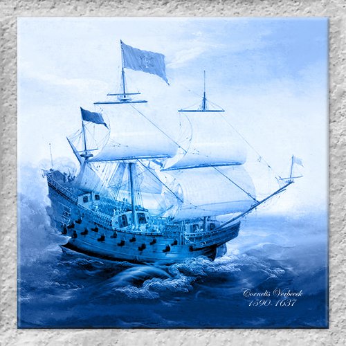 Historic Dutch Sailboat Delft Blue Tile