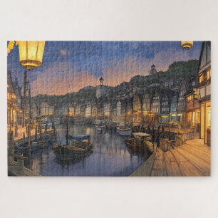 Historic European Harbor At Night Jigsaw Puzzle