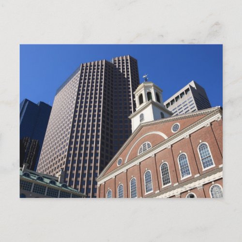 Historic Faneuil Hall against modern Boston Postcard