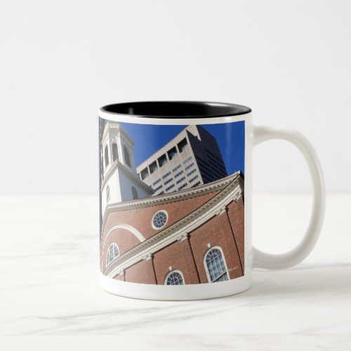 Historic Faneuil Hall against modern Boston Two_Tone Coffee Mug