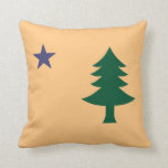 Historic Flag of Maine (1901–1909) Throw Pillow<br><div class="desc">The historic flag of Maine, according to a law passed by the Maine State Legislature on March 21st, 1901: "The State Flag is hereby declared to be buff charged with the emblem of the State, a pine tree proper in the center and the polar star (a mullet of five points),...</div>