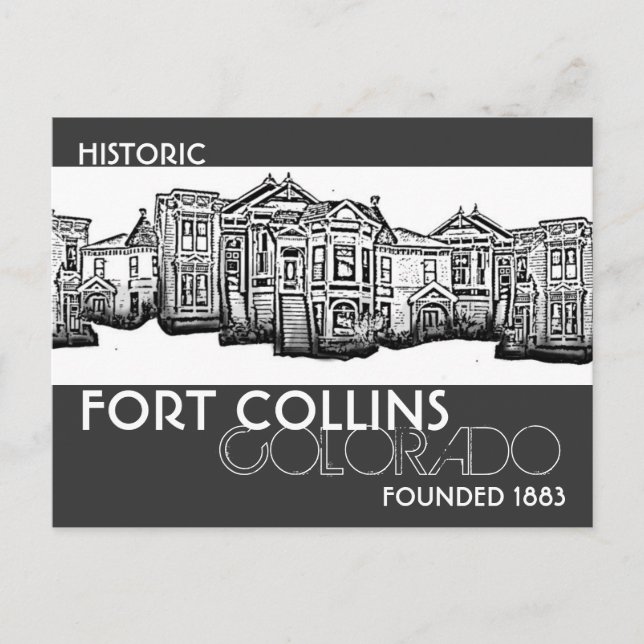 Historic Fort Collins Colorado old town postcard (Front)
