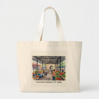 Historic French Market Watercolor Produce Market Large Tote Bag