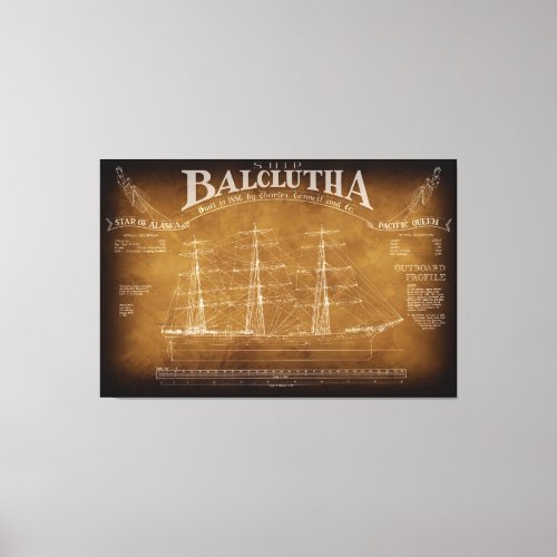 Historic Full_Rigged Ship BALCLUTHA Blueprint 1886 Canvas Print