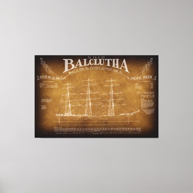 Historic Full-Rigged Ship BALCLUTHA Blueprint 1886 Canvas Print (Front)
