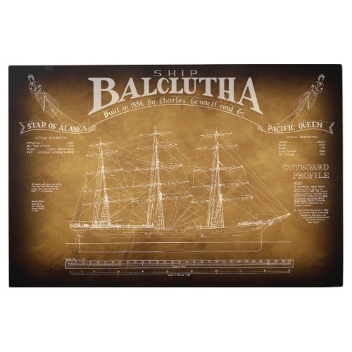 Historic Full_Rigged Ship BALCLUTHA Blueprint 1886 Metal Print