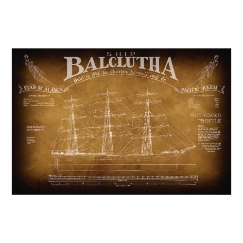 Historic Full_Rigged Ship BALCLUTHA Blueprint 1886 Photo Print
