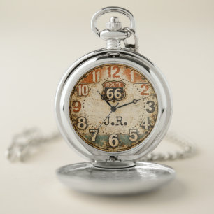 Historic Highway Distressed Shield Personalized Pocket Watch