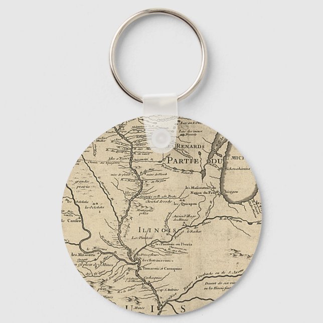 Historic Illinois Map of 1718 Keychain (Front)