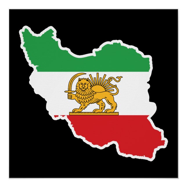 Historic Iran Map with Lion and Sun Flag Poster (Front)