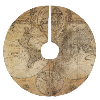Historic Journey: 1746 World Map Brushed Polyester Tree Skirt