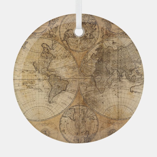 Historic Journey: 1746 World Map Glass Ornament (Front)