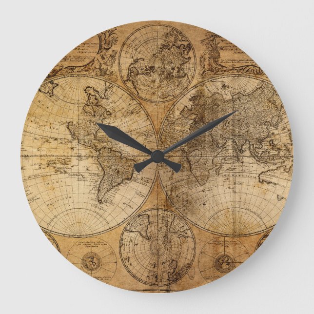 Historic Journey: 1746 World Map Large Clock (Front)