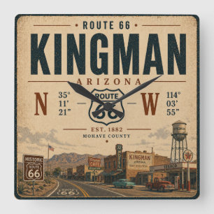 Historic Kingman Arizona Route 66 Art Square Wall Clock