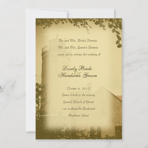 Historic Lighthouse Mackinaw City Wedding Invitation