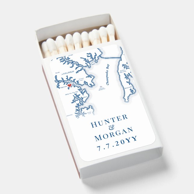Historic London Town Wedding Annapolis Map Matchboxes (Front Open)
