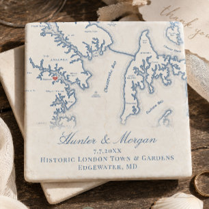 Historic London Town Wedding Edgewater MD Map Stone Coaster