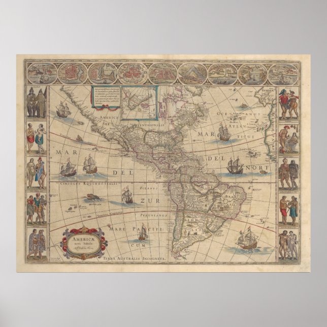 Historic Map of America (North & South America)  Poster (Front)