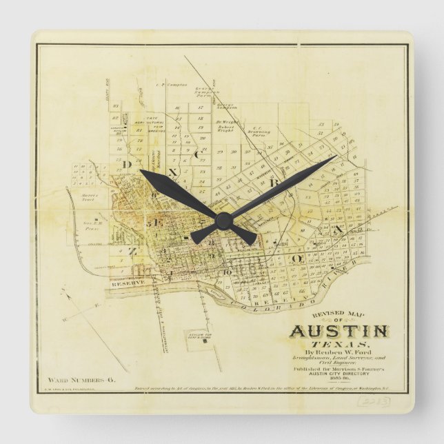 Historic Map of Austin Square Wall Clock (Front)