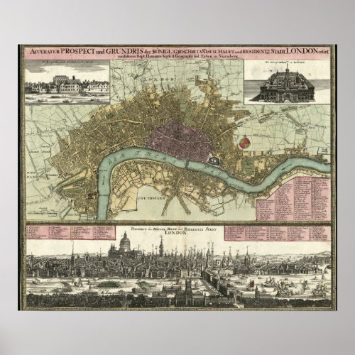 Historic Map of London England 1740 Poster