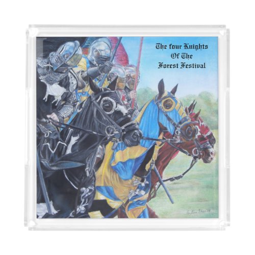 historic medieval knights jousting on horses acrylic tray
