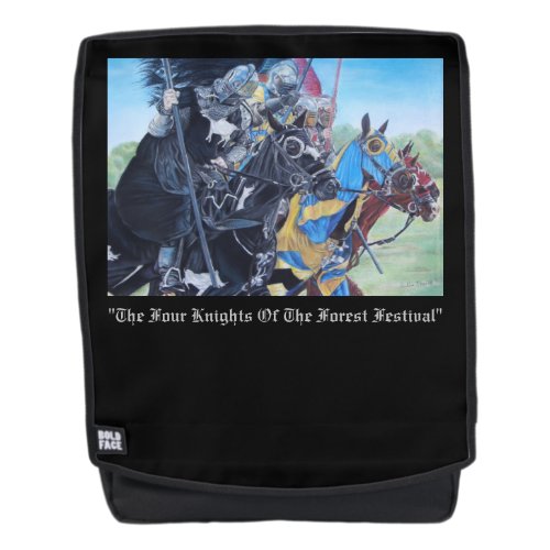 historic medieval knights jousting on horses backpack