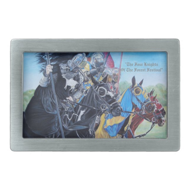 historic medieval knights jousting on horses belt buckle (Front)