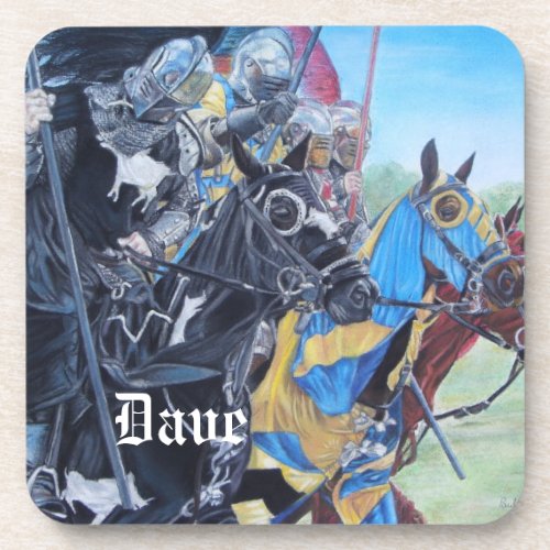 historic medieval knights jousting on horses beverage coaster