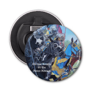 historic medieval knights jousting on horses bottle opener