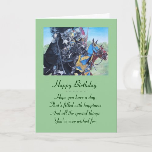 historic medieval knights jousting on horses card