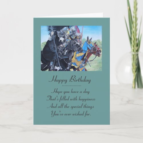 historic medieval knights jousting on horses card