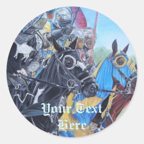 historic medieval knights jousting on horses classic round sticker
