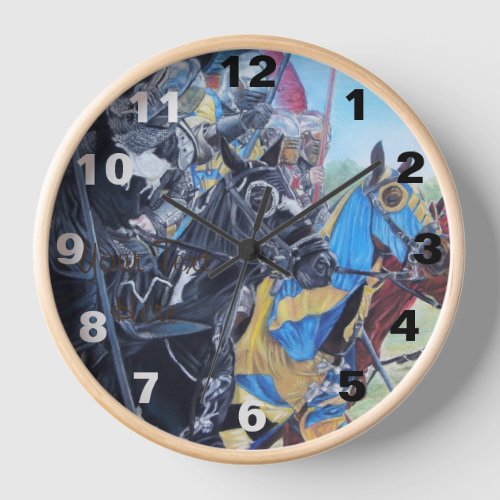 historic medieval knights jousting on horses  clock