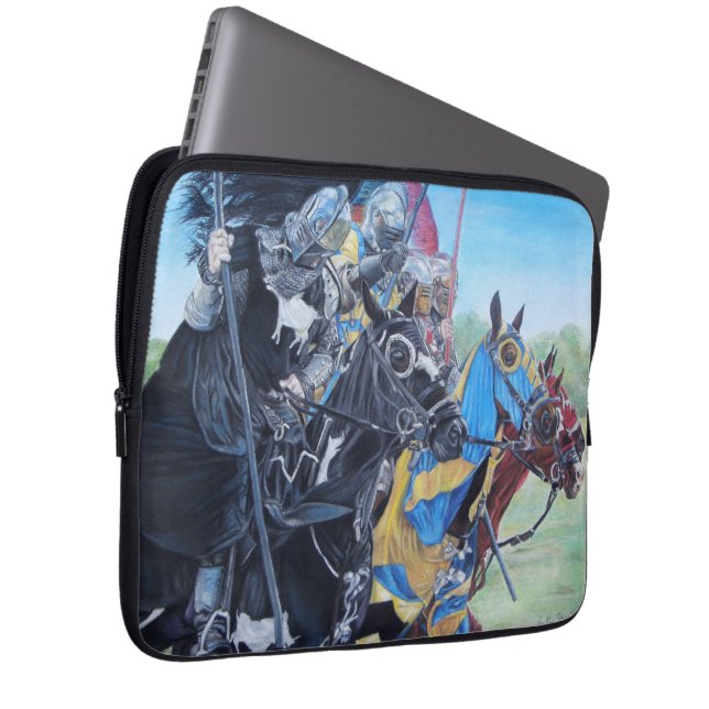 historic medieval knights jousting on horses laptop sleeve (Front Right)