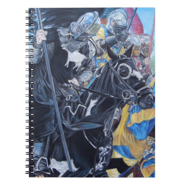 historic medieval knights jousting on horses notebook (Front)