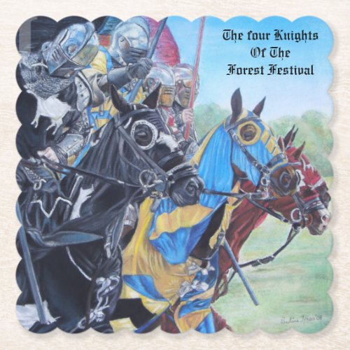 historic medieval knights jousting on horses paper coaster