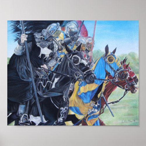 historic medieval knights jousting on horses poster