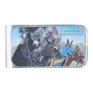 historic medieval knights jousting on horses silver finish money clip