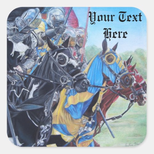 historic medieval knights jousting on horses square sticker
