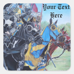 historic medieval knights jousting on horses square sticker