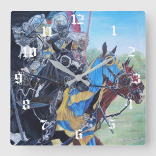 historic medieval knights jousting on horses square wall clock