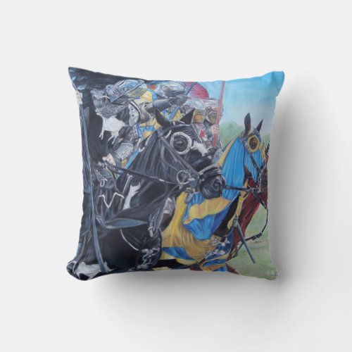 historic medieval knights jousting on horses throw pillow