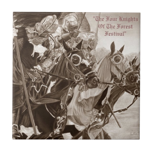 historic medieval Knights jousting on horses  Tile (Front)