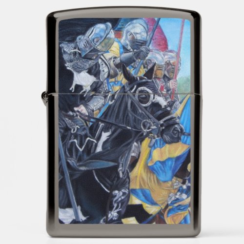 historic medieval knights jousting on horses  zippo lighter