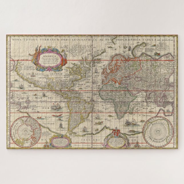 Historic Medieval World Map (by Willem Blaeu) Jigsaw Puzzle (Horizontal)